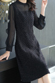 Black Fit & Flare Knee Length Plus Size Long Sleeve Dress for Casual Party Office Evening