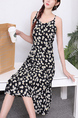 Black and White Plus Size Floral Slip Knee Length Dress for Casual Party Beach