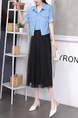 Blue and Black Collared Midi Dress for Casual Party Office