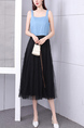 Blue and Black Collared Midi Dress for Casual Party Office
