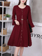 Wine Red Long Sleeve Fit & Flare Knee Length Plus Size Dress for Casual Party Office Evening