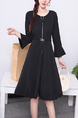 Black Long Sleeve Fit & Flare Knee Length Plus Size Dress for Casual Party Office Evening