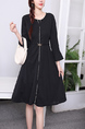 Black Long Sleeve Fit & Flare Knee Length Plus Size Dress for Casual Party Office Evening