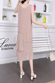 Coffee Round Neck Knee Length Dress for Casual Party