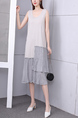 Grey Knee Length Shift Round Neck Dress for Casual Party
