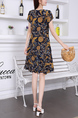 Navy Blue and Colorful Sheath Above Knee Plus Size Dress for Casual Party Office