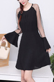 Black Fit & Flare Above Knee Long Sleeve Dress for Casual Party Evening