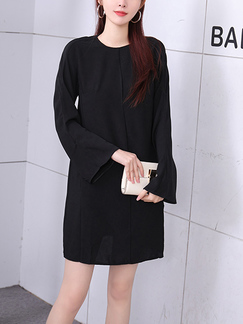 Black Shift Above Knee Long Sleeve Dress for Casual Party Office Evening