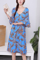 Blue and Colorful Shift Knee Length Dress for Casual Party