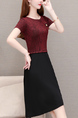 Wine Red and Black Fit & Flare Knee Length Plus Size Dress for Casual Party Office Evening