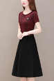 Wine Red and Black Fit & Flare Knee Length Plus Size Dress for Casual Party Office Evening