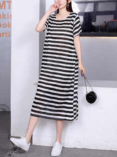 Black and White Shift Midi Dress for Casual Sporty