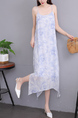 White and Blue Strap Maxi Dress for Casual Beach