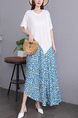 White and Blue Maxi Floral Plus Size Dress for Casual Beach