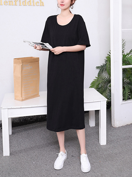 Black Shift Midi Dress for Casual Sporty