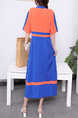 Blue and Orange V Neck Wrap Midi Dress for Casual Party