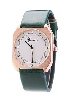 Green Leather Band Bracelet Quartz Watch