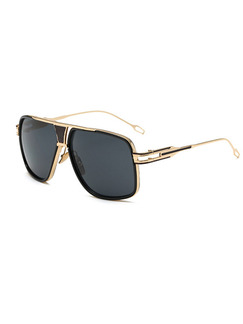 Black Solid Color Metal Rectangle Sunglasses