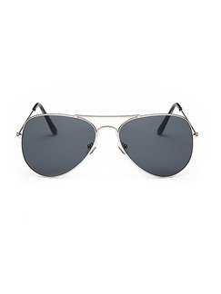 Black Solid Color Plastic and Metal Aviator Sunglasses