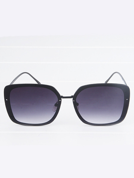 Black Solid Color Metal Irregular Sunglasses