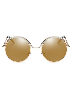 Gold Solid Color Metal Round Sunglasses