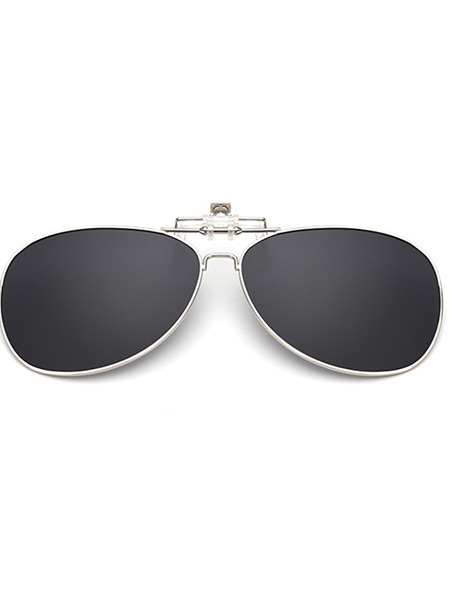 Black Solid Color Metal Polarized Clip-on Aviator Sunglasses
