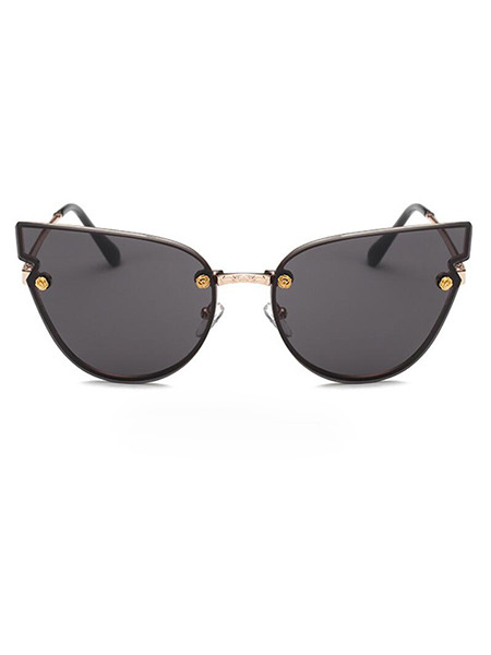 Black Solid Color Metal and Plastic Cat Eye Sunglasses