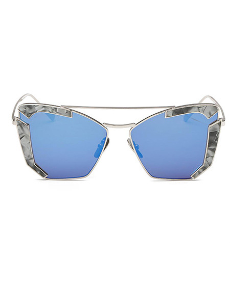 Blue Solid Color Metal and Plastic Trendy Cat Eye Sunglasses