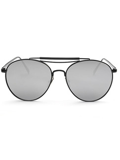 Grey Solid Color Metal Round Sunglasses