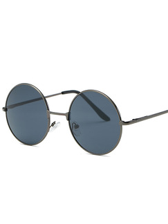 Black Solid Color Metal and Plastic Round Sunglasses