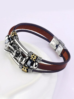 Leather and Alloy Dragon Head Multi Layer Bangle