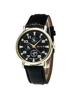 Black Leather Band Bracelet Quartz Watch