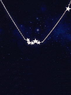 Rhinestone and White Gold Plated Stars Silver Chain Necklace