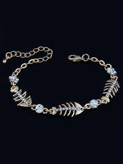 Alloy and Rhinestone Fishbone Link Bracelet