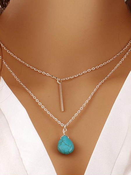 Alloy and Turquoise Layered Necklace