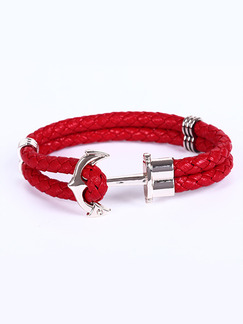 Leather and Alloy Anchor Rope Bangle