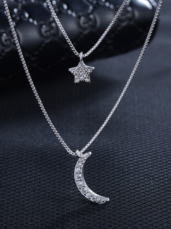 Silver Plated and Alloy Layered Moon and Star Necklace