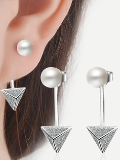 Silver Plated and Pearls Dangle Pyramid Stud
