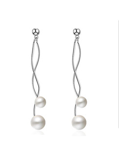Silver Plated and Pearls Dangle Stud
