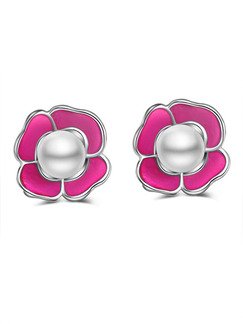 Pearls and Silver Plated Flower Stud