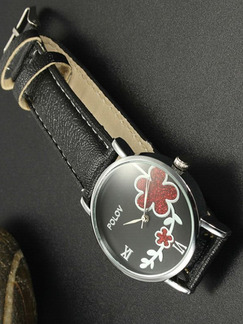 Black Leather Band Buckle Quartz Watch