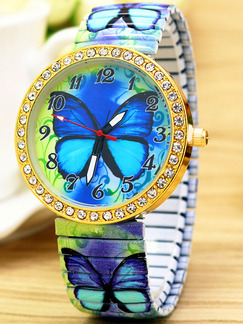 Colorful Alloy Band Rhinestone Butterfly Quartz Watch