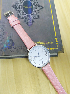 Pink Leather Band Pin Buckle Quartz Watch