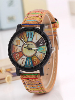 Brown Colorful Leather Band Pin Buckle Quartz Watch
