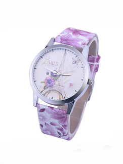 Violet Leather Band Pin Buckle Quartz Watch
