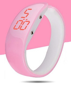 Pink Plastic Band Digital Life Waterproof Watch