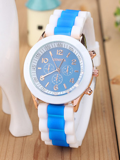 White and Blue Silicone Band Pin Buckle Quartz Watch