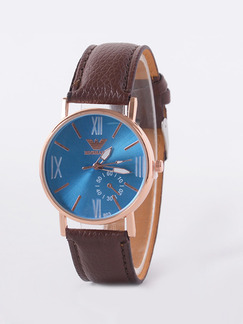 Brown Leather Band Pin Buckle Quartz Watch