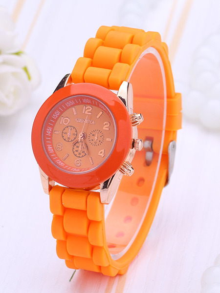 Orange Silicone Band Pin Buckle Quartz Watch
