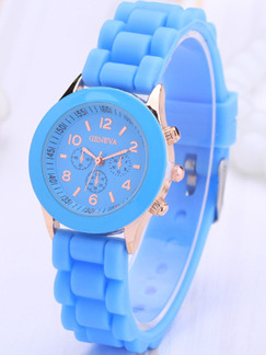 Blue Silicone Band Pin Buckle Quartz Watch